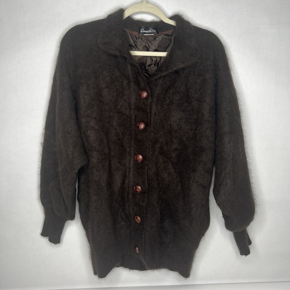 Connie A Lee Vtg‎ 80% Angora Cardigan Sweater Women's Size M/L Fuzzy Lined Coat